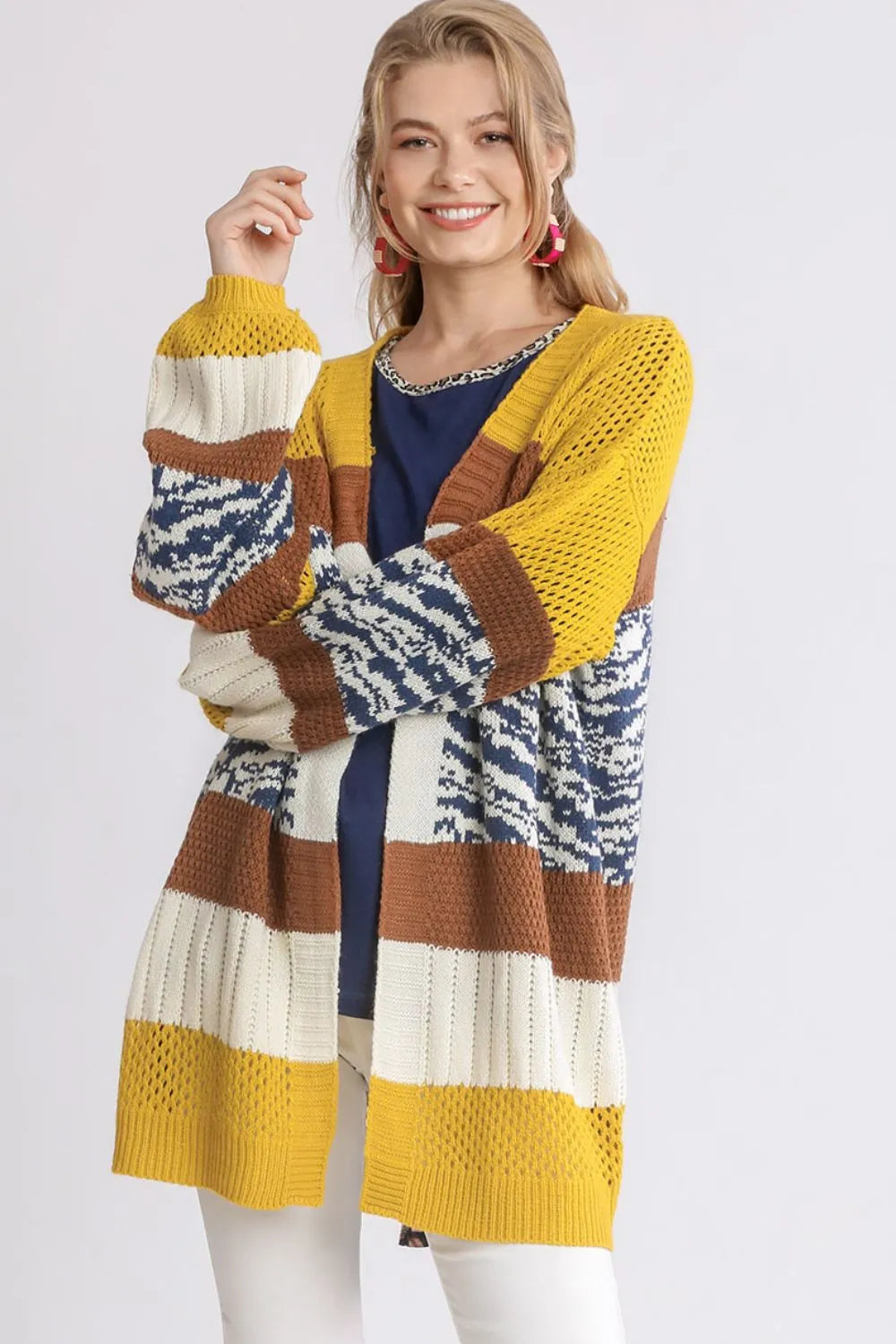 Color-Block Open-Front Longline Cardigan