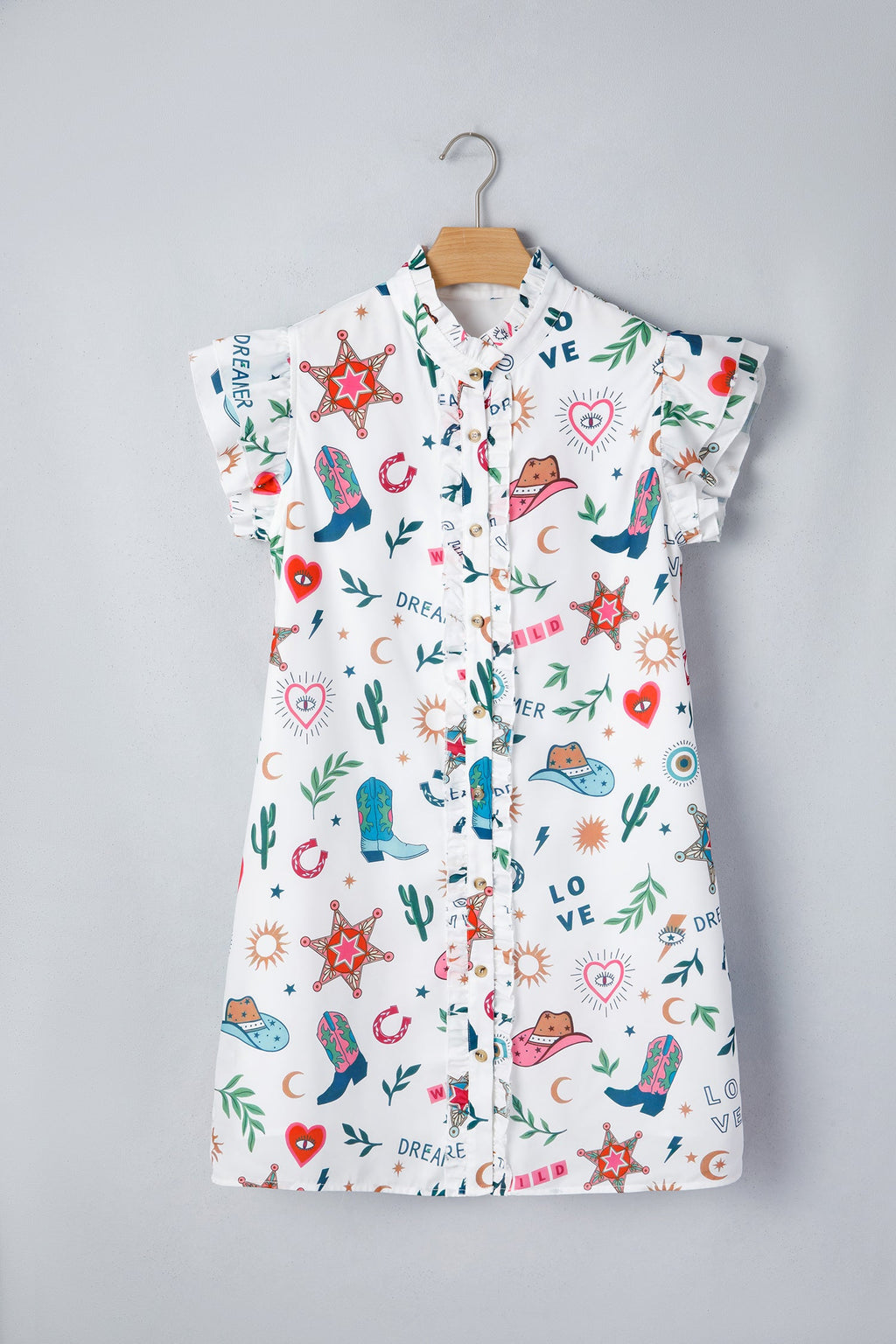 Western Flutter Sleeve Button-Down Mini Dress