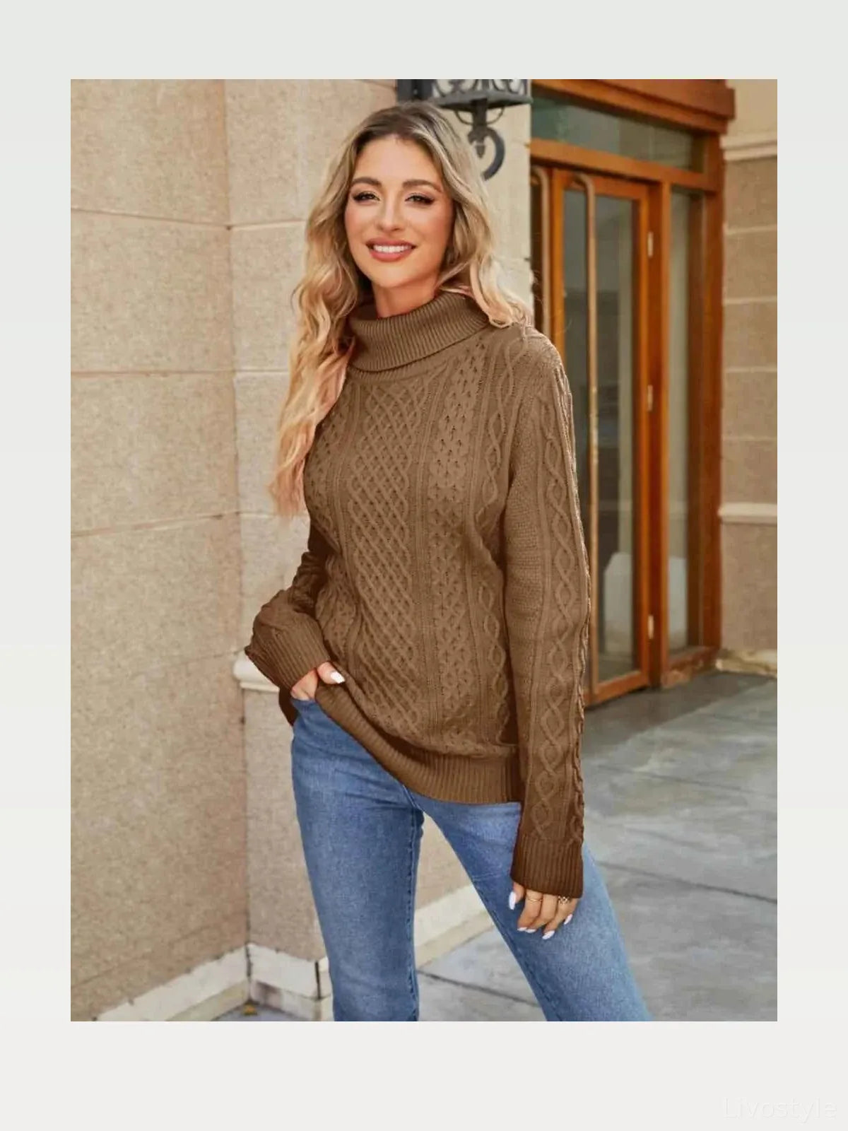 Cable-Knit Mock Neck Sweater
