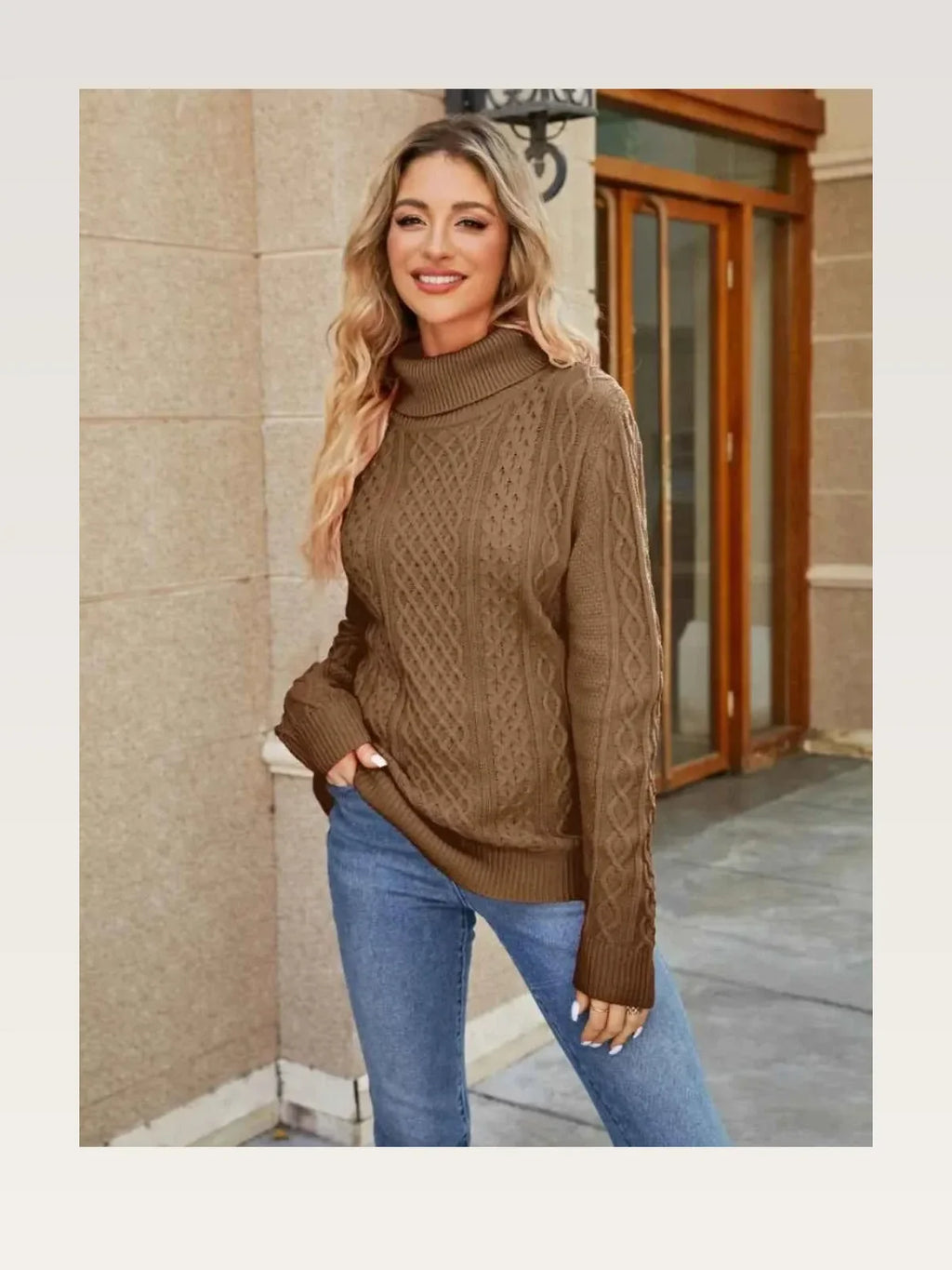 Cable-Knit Mock Neck Sweater