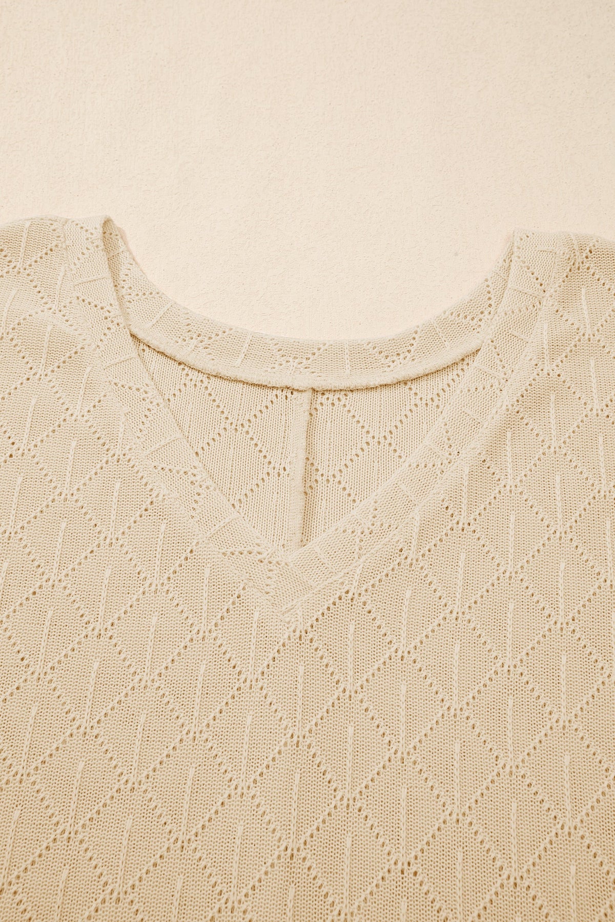 Plus Size Solid Pointelle Knit Rhombus V-Neck Top