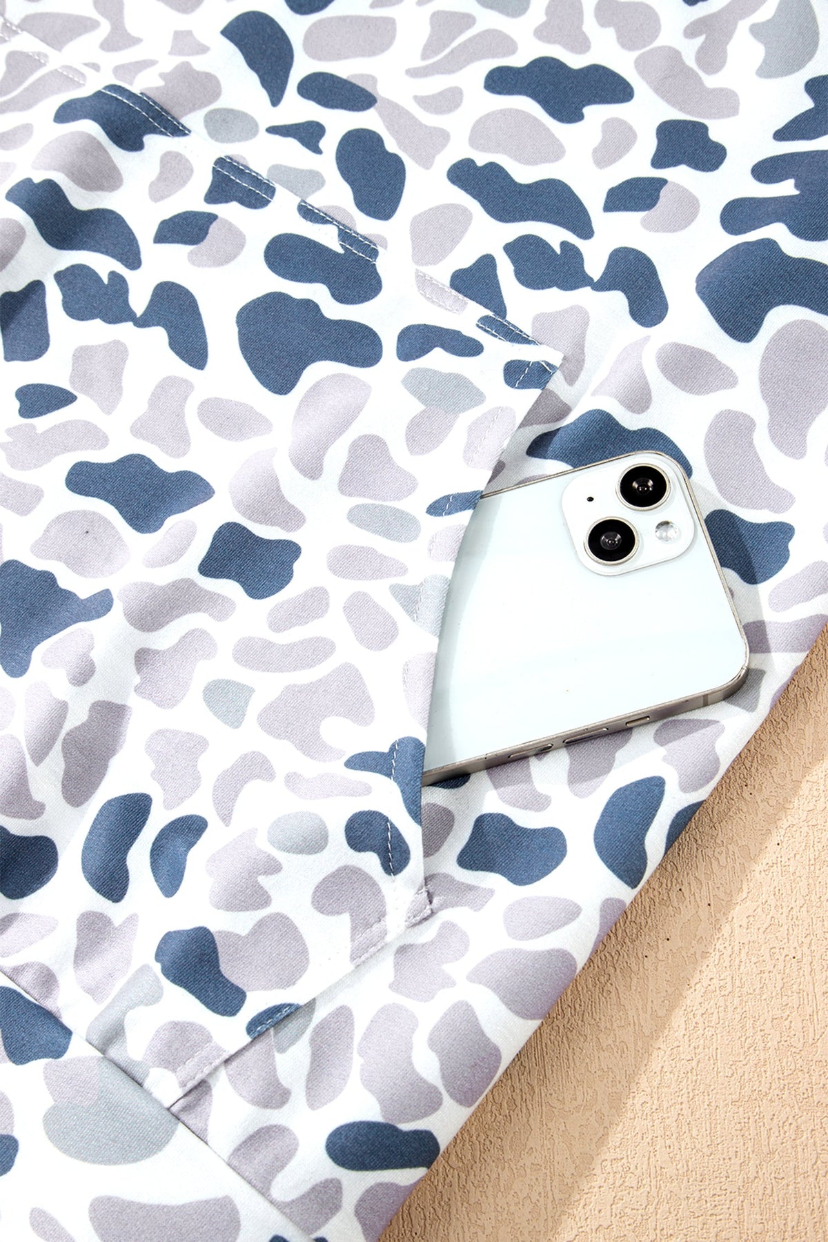 Plus Size Camo Quarter Zip Kangaroo Pocket Sweatshirt