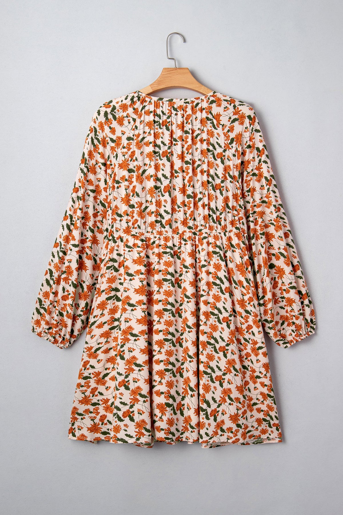 Plus Size Floral Long Sleeve V-Neck Babydoll Dress