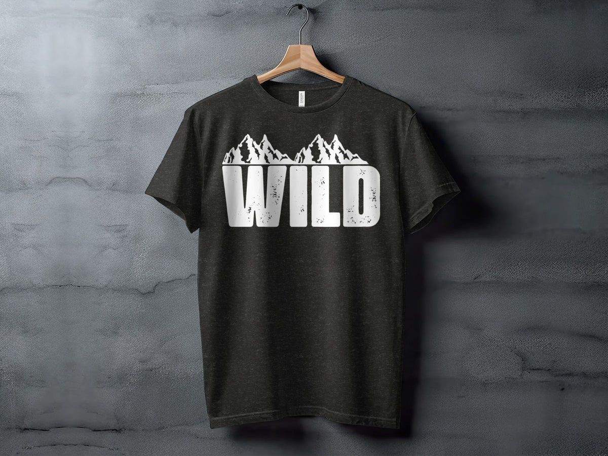 White Wild Text with Mountains Graphic Design T-Shirt