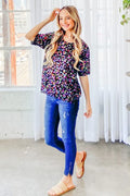 Stylish Leopard Foil Printed Half-Sleeve Summer Sweater