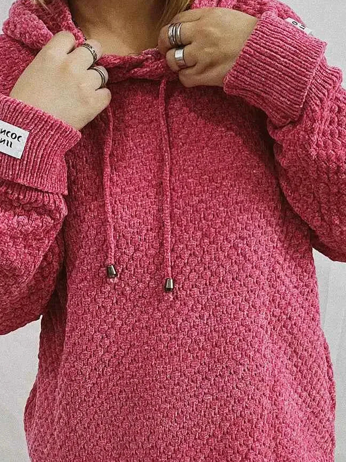 Drawstring Long Sleeve Hooded Sweater