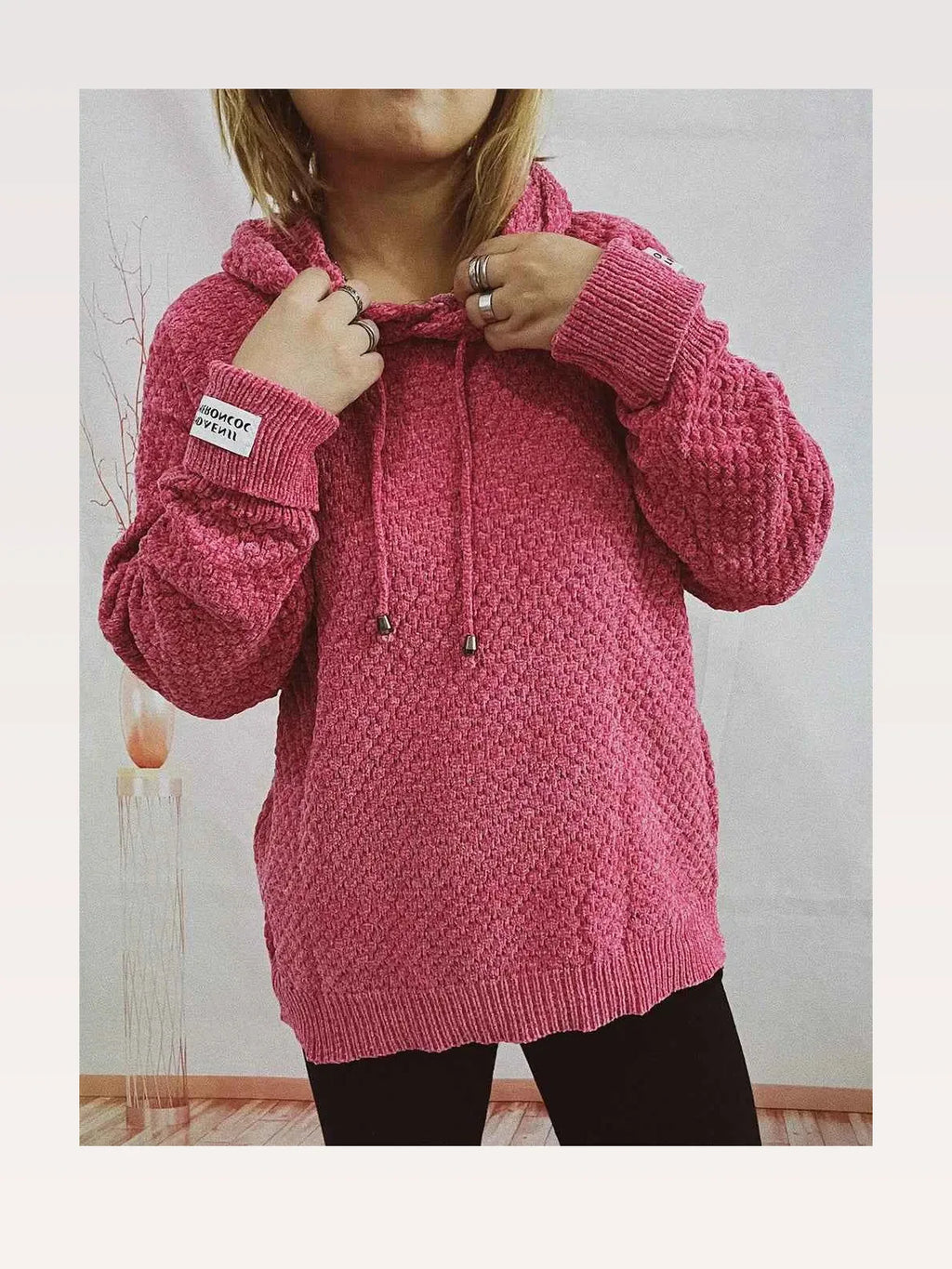 Drawstring Long Sleeve Hooded Sweater