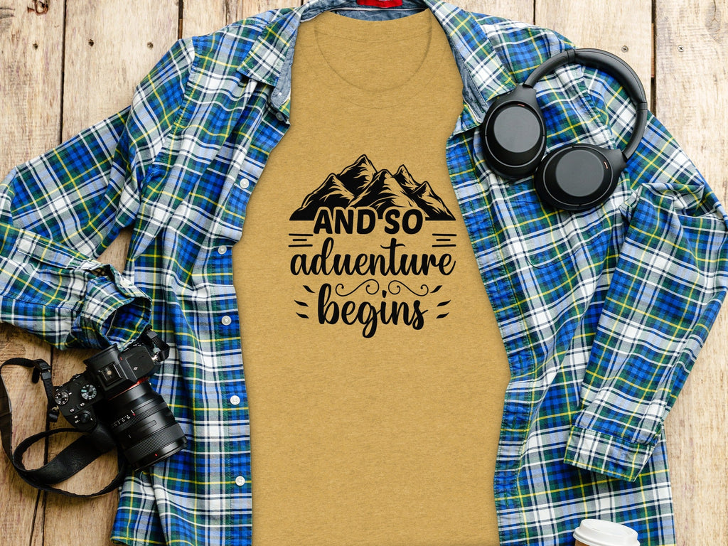 And So Adventure Begins Mountain Theme Graphic T-Shirt