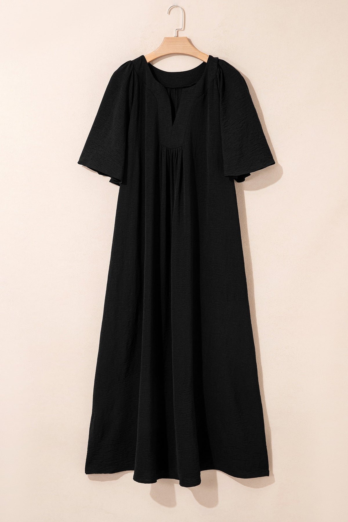 Plus Size Solid Notched Neck Short Sleeve Dress