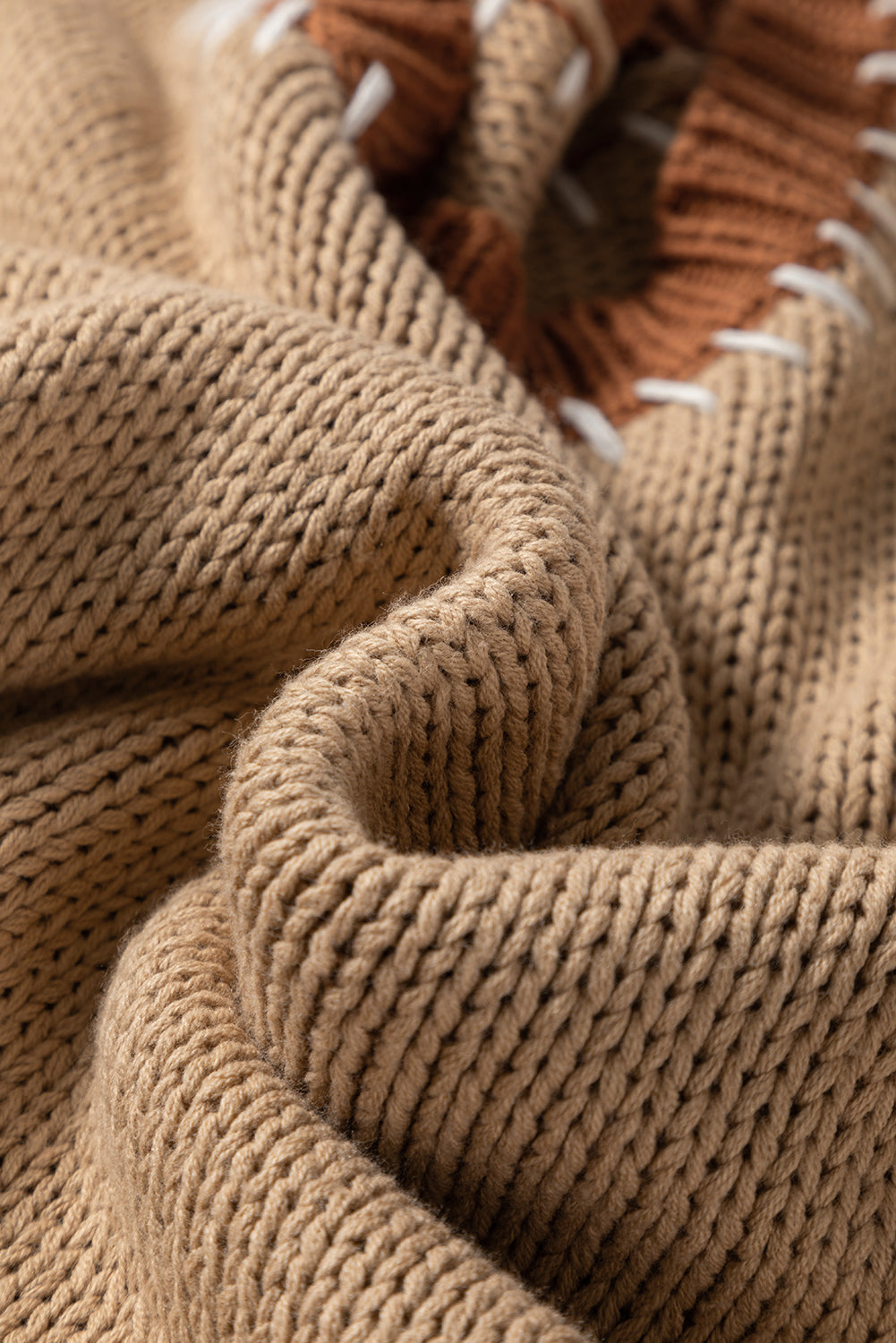 Plus Size Colorblock Knit Contrast Stitch Crewneck Sweater