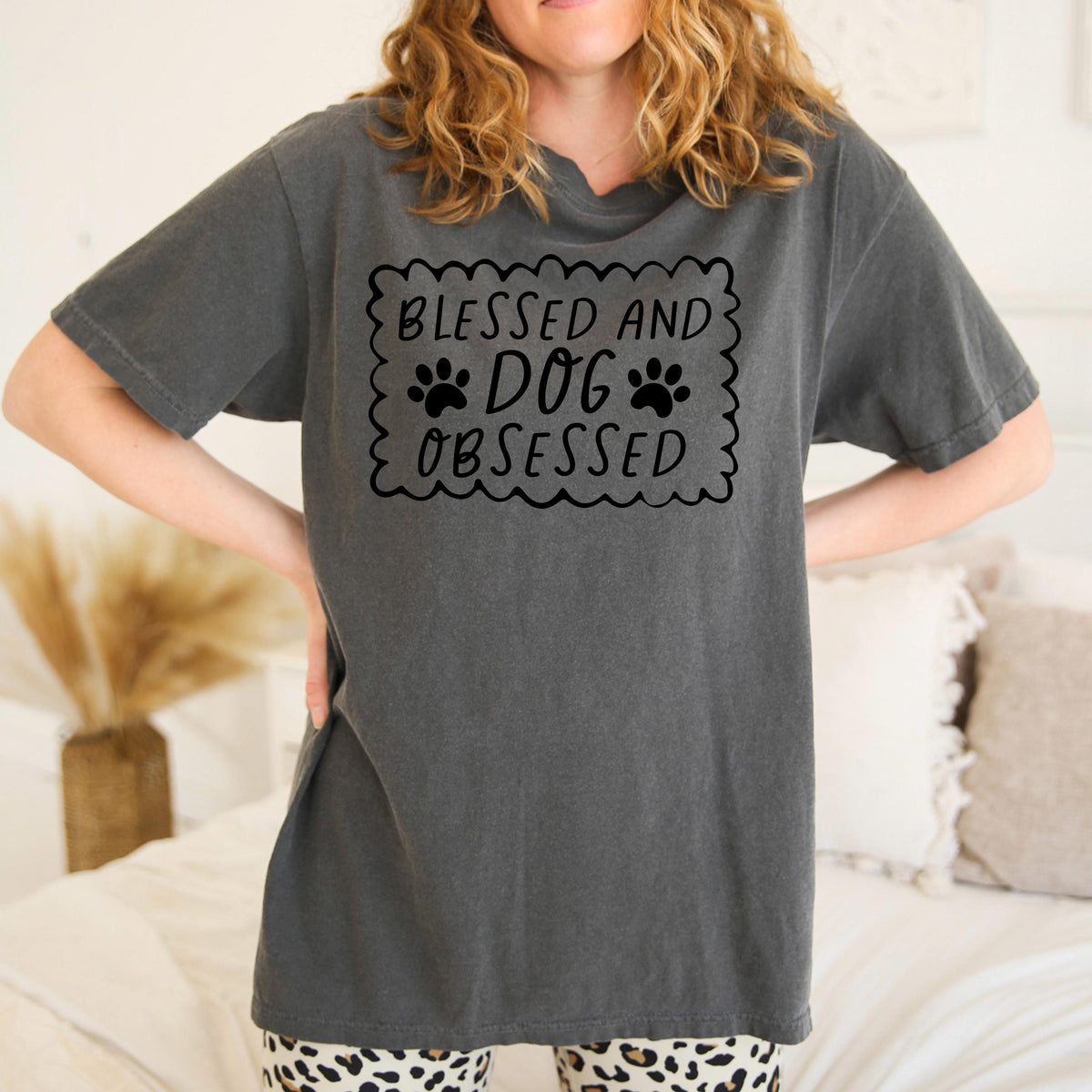 Dog Lover T-Shirt - Blessed & Dog Obsessed Comfort Colors Tee With Paw Prints