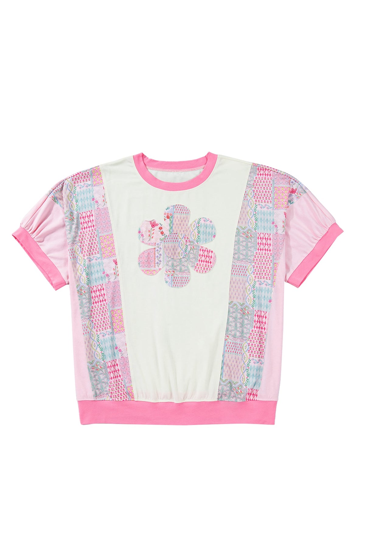 Plus Size Floral Patchwork Embroidered T-Shirt