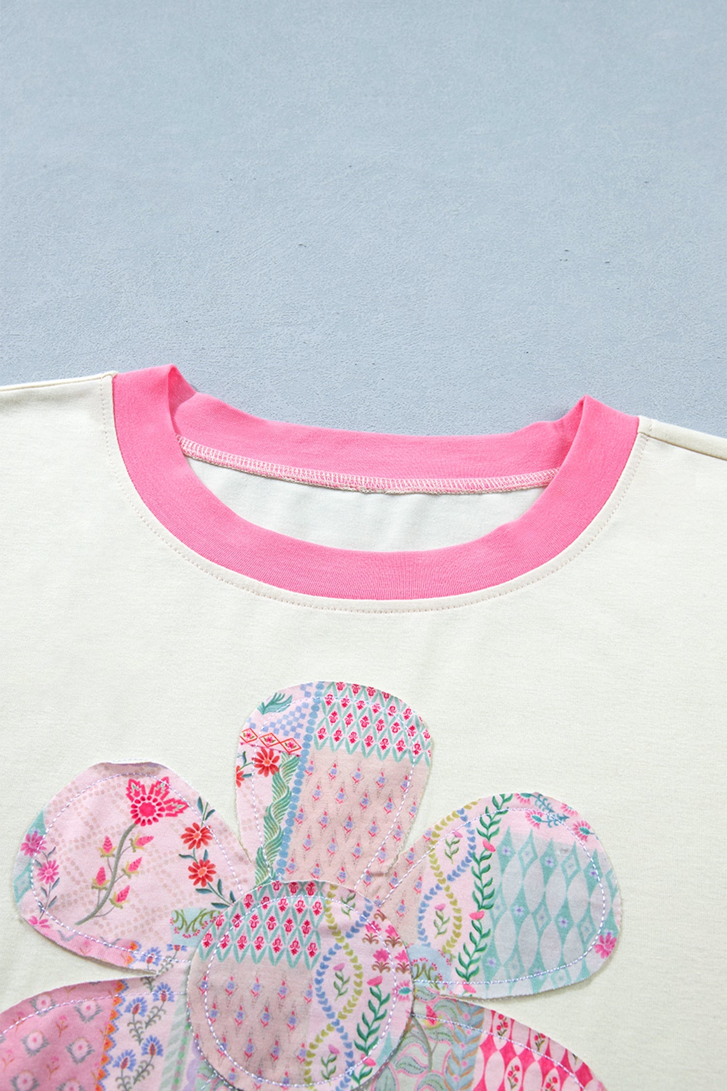 Plus Size Floral Patchwork Embroidered T-Shirt