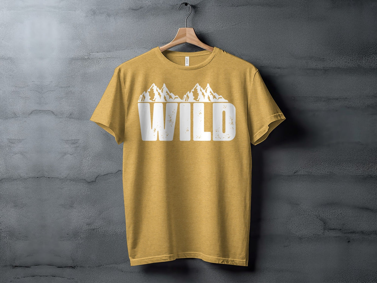 White Wild Text with Mountains Graphic Design T-Shirt