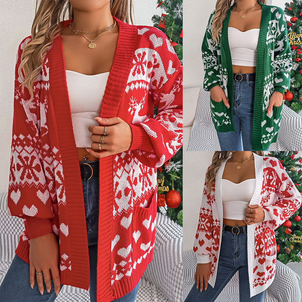 Women's Christmas Deer Print Cardigan Sweater