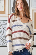 Chic Striped Sweater with Unique Frayed Edges