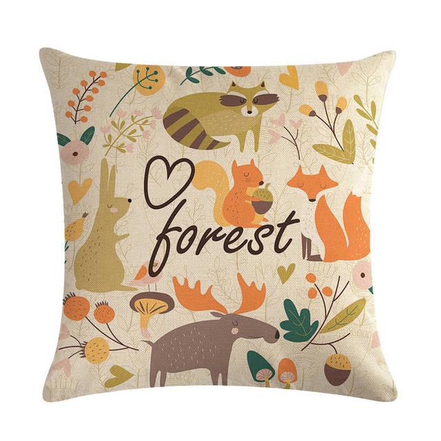 Forest Animal Fox Throw Pillow Covers Cute Cushion Cover Children Linen Cotton Teal Square Decorative for Sofa Pillow Case Decorative Cushion Pillowcases for Car Sofa Couch Woodland Girls Nursery Room Decor 45x45cm