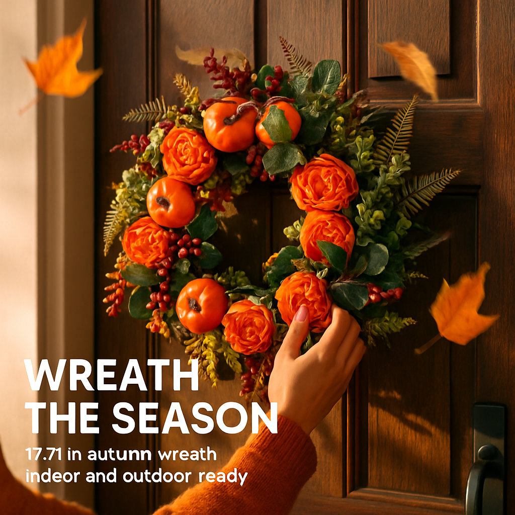 Autumn Wreath with Pumpkin, Leaves and Berries