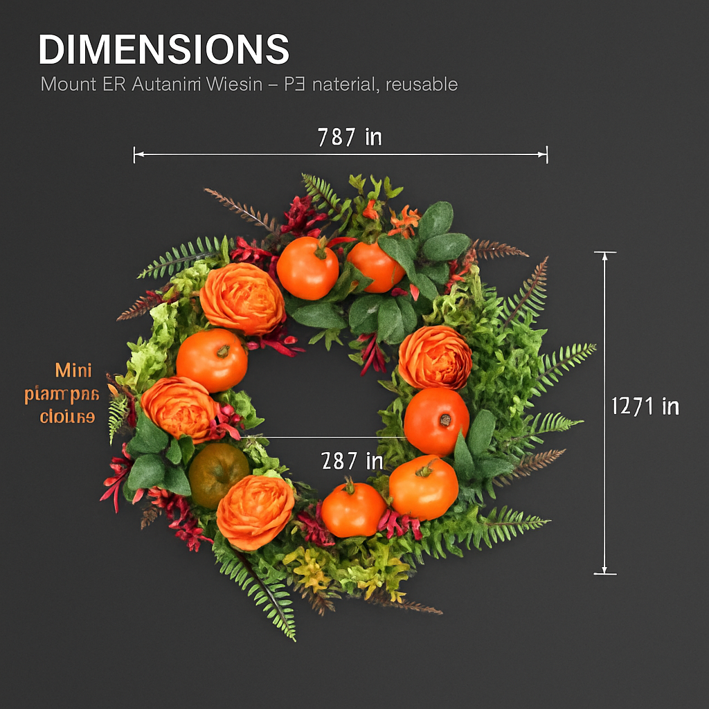 Autumn Wreath with Pumpkin, Leaves and Berries