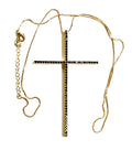 Large black bling crucifix cross necklace gold with black CZ zircon thin design with box chain jewelry jewellery cross of jesus