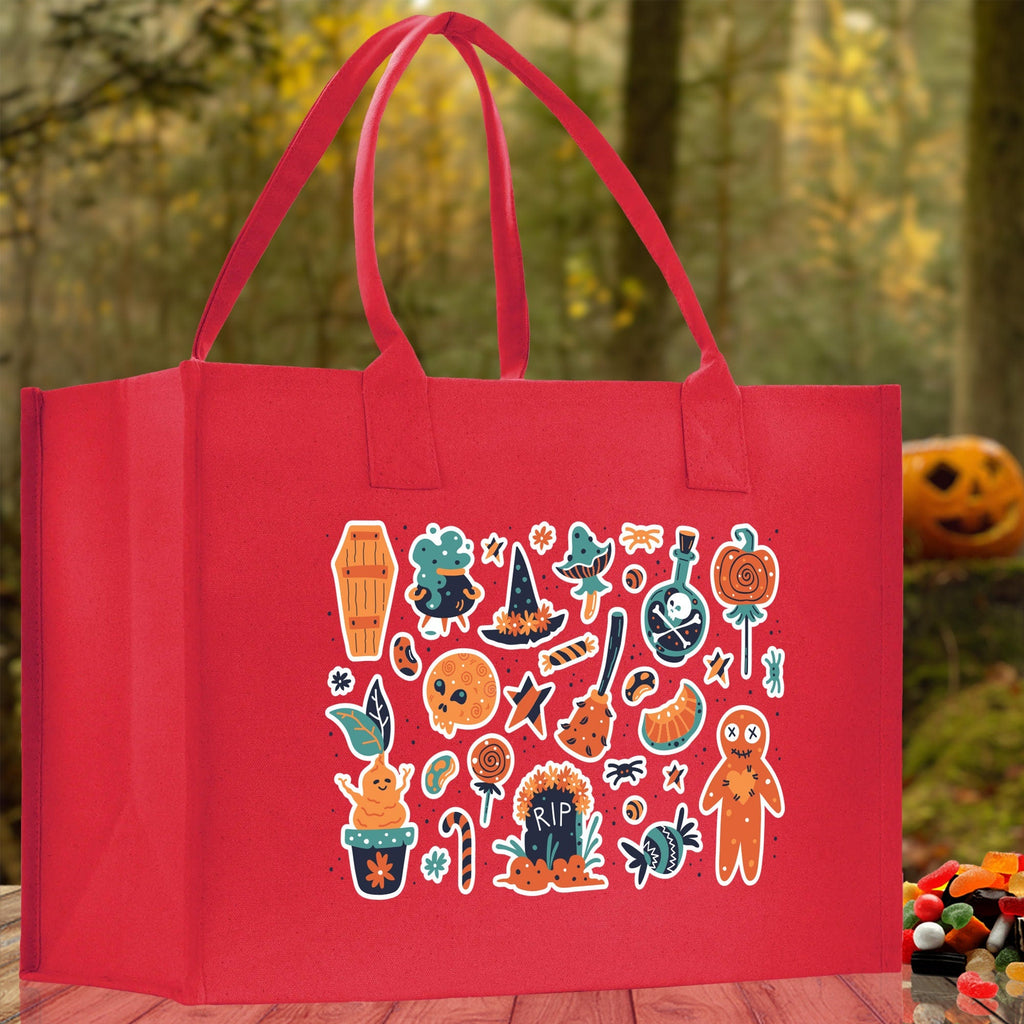 Halloween Trick or Treat Tote Bag Halloween Tote Bag for Kids Halloween Gift Halloween Candy Bag Halloween Doodles Cute Canvas Tote Bag
