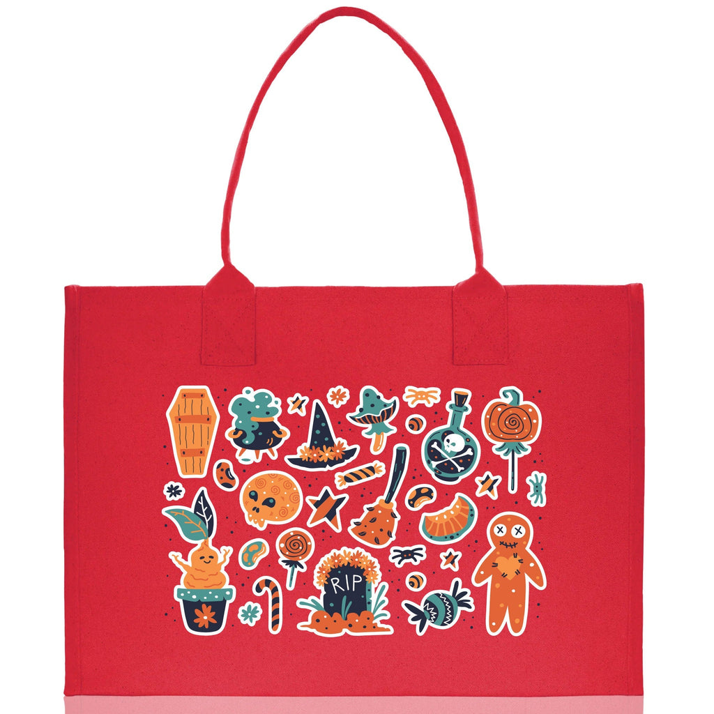 Halloween Trick or Treat Tote Bag Halloween Tote Bag for Kids Halloween Gift Halloween Candy Bag Halloween Doodles Cute Canvas Tote Bag