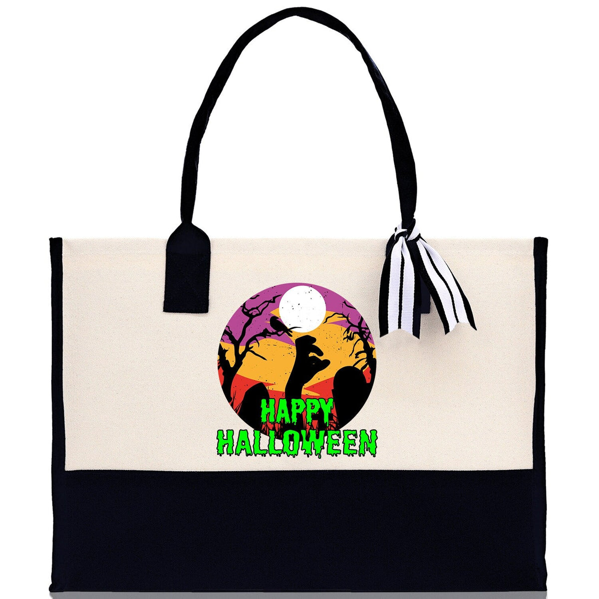 Halloween Trick or Treat Tote Bag Halloween Tote Bag for Kids Halloween Gift Halloween Candy Bag Halloween Doodles Cute Canvas Tote Bag