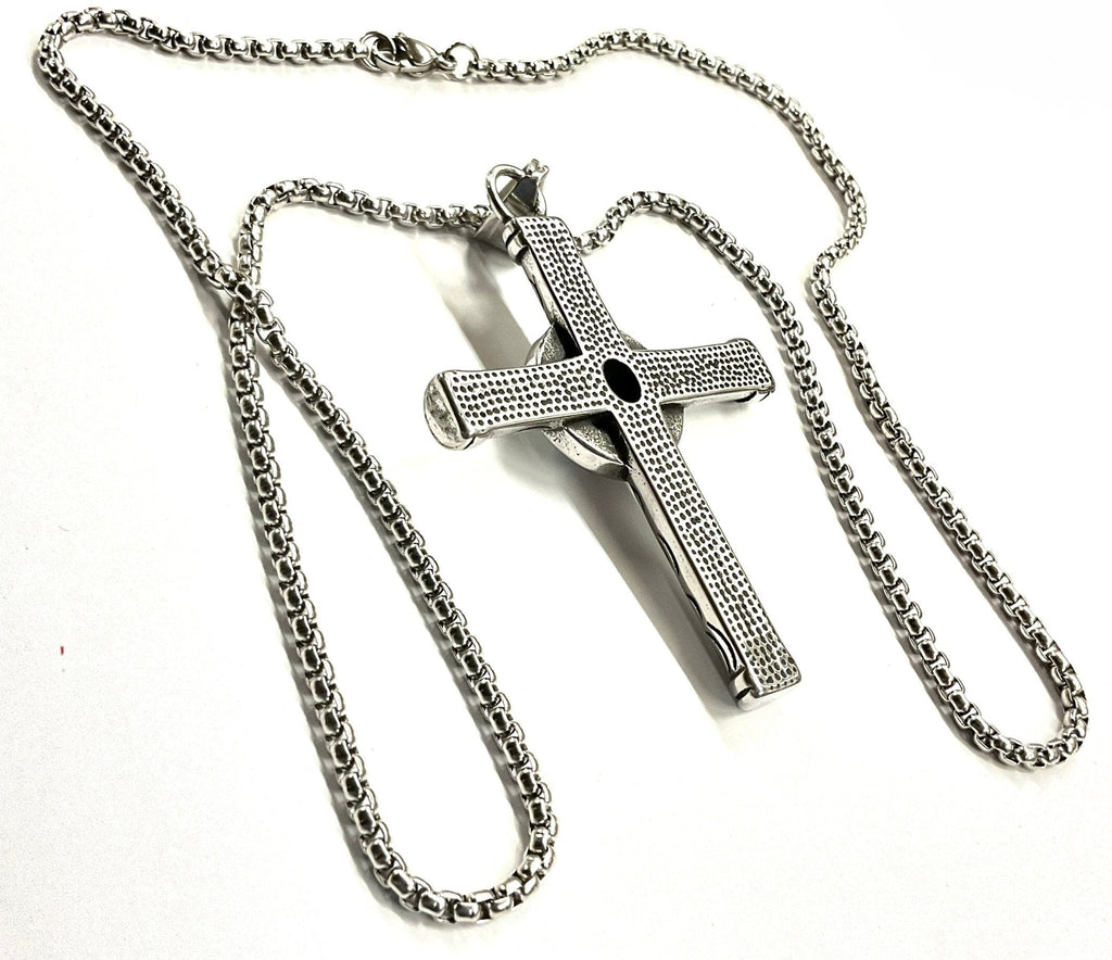 Turquoise Cross Celtic Sun Crucifix Catholic Waterproof All Stainless Steel Hypoallergenic Cross and Chain Necklace for Men hip hop Jesus