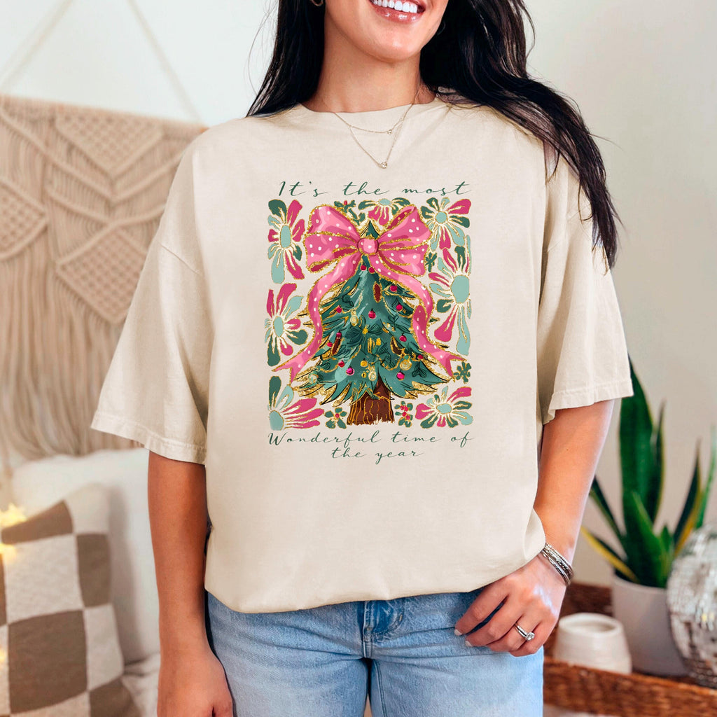 Most Wonderful Time of Year T-Shirt Comfort Colors Christmas Tree Graphic Holiday Pajama Top Cozy Gift