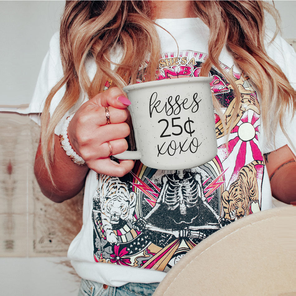 Kisses 25 Cents Ceramic Mug 14.5oz Vintage Valentine Xoxo Coffee Tea Cup Cute Novelty Gift