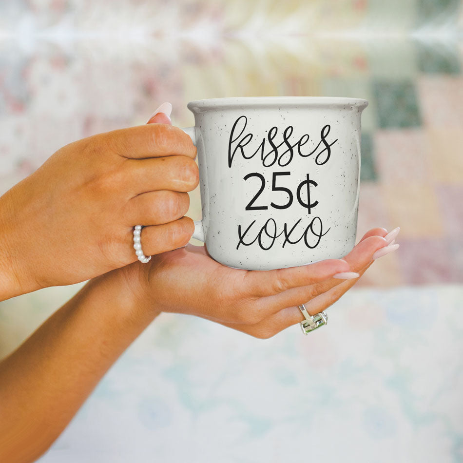 Kisses 25 Cents Ceramic Mug 14.5oz Vintage Valentine Xoxo Coffee Tea Cup Cute Novelty Gift