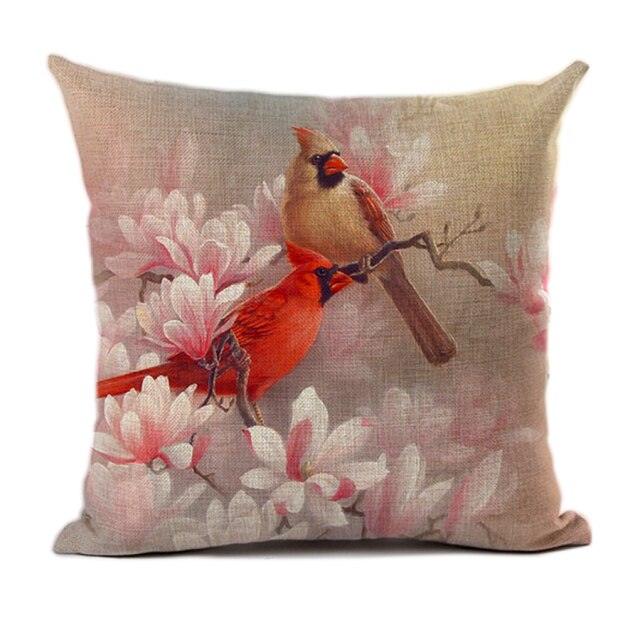 Lovely Bird Polyester Cotton Cushion Cover Bird On The Tree Accent Decorative Throw Pillow Case Hand Painted Cushion Cover Cute Bird Pillow Shells Flower Pattern Pillow Covers Decorative For Sofa Bed Living Room Luxury New Stylish Pillows 45x45cm
