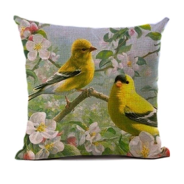 Lovely Bird Polyester Cotton Cushion Cover Bird On The Tree Accent Decorative Throw Pillow Case Hand Painted Cushion Cover Cute Bird Pillow Shells Flower Pattern Pillow Covers Decorative For Sofa Bed Living Room Luxury New Stylish Pillows 45x45cm