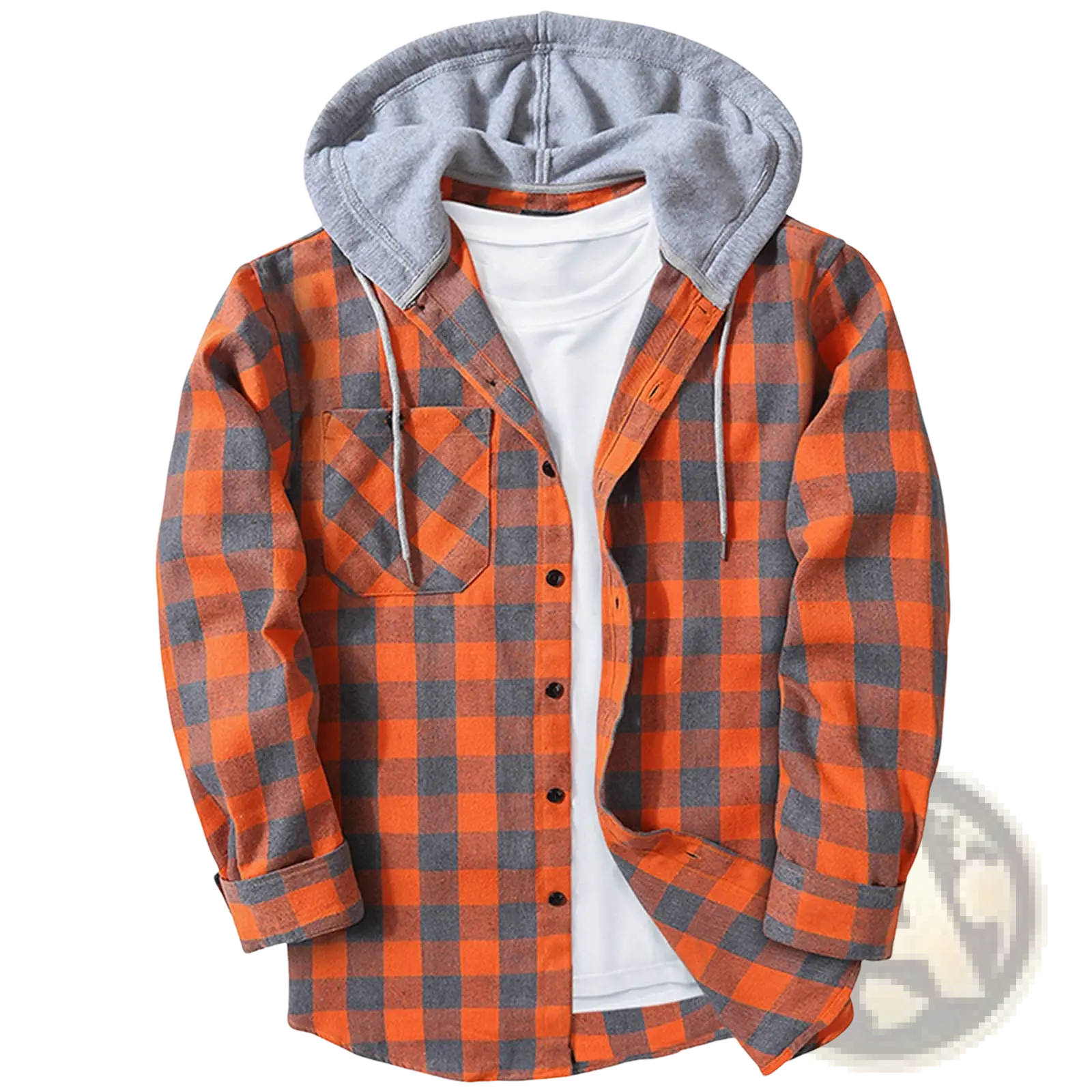 Men's Fleece Lined Plaid Flannel Hooded Shirt
