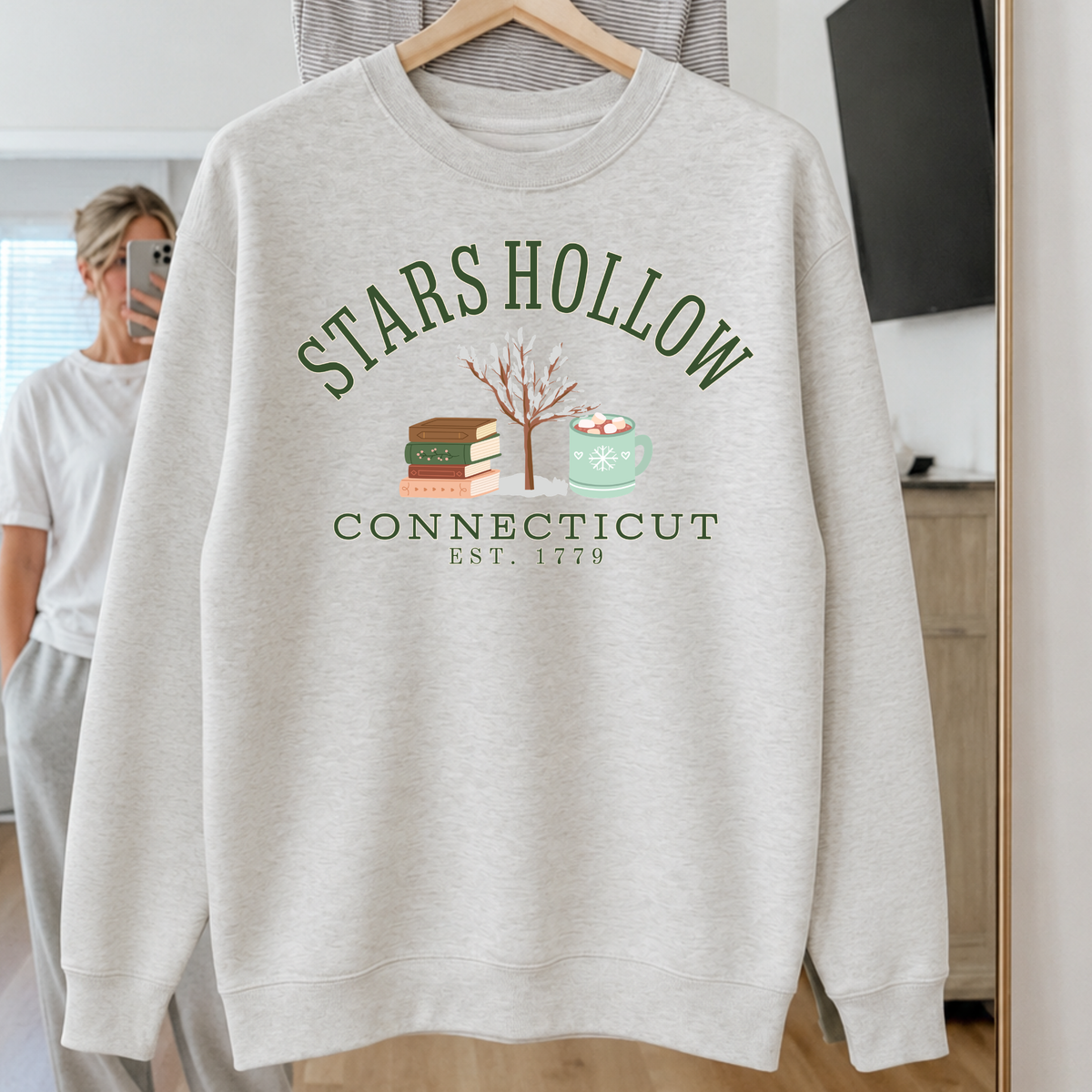 Stars Hollow Connecticut Winter Premium Crewneck Sweatshirt | Cozy Bookish Christmas Sweatshirt