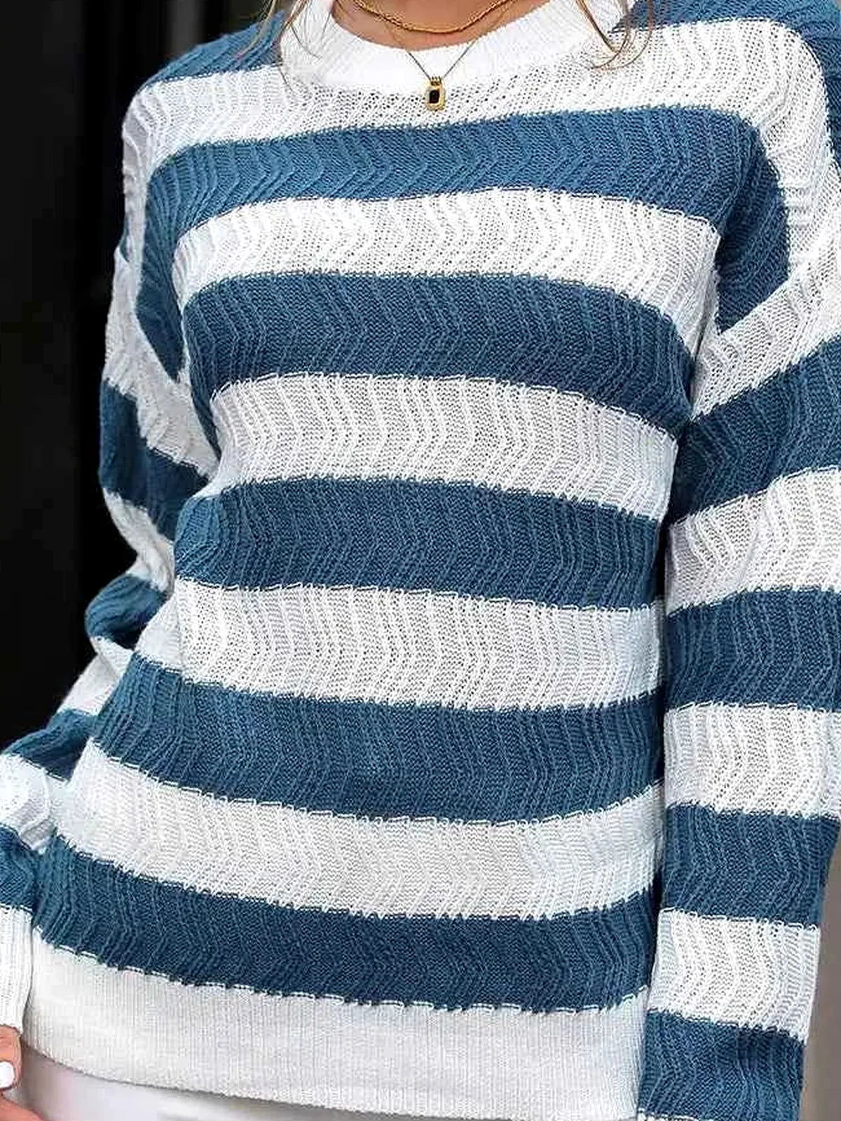 Striped Round Neck Dropped Shoulder Sweater