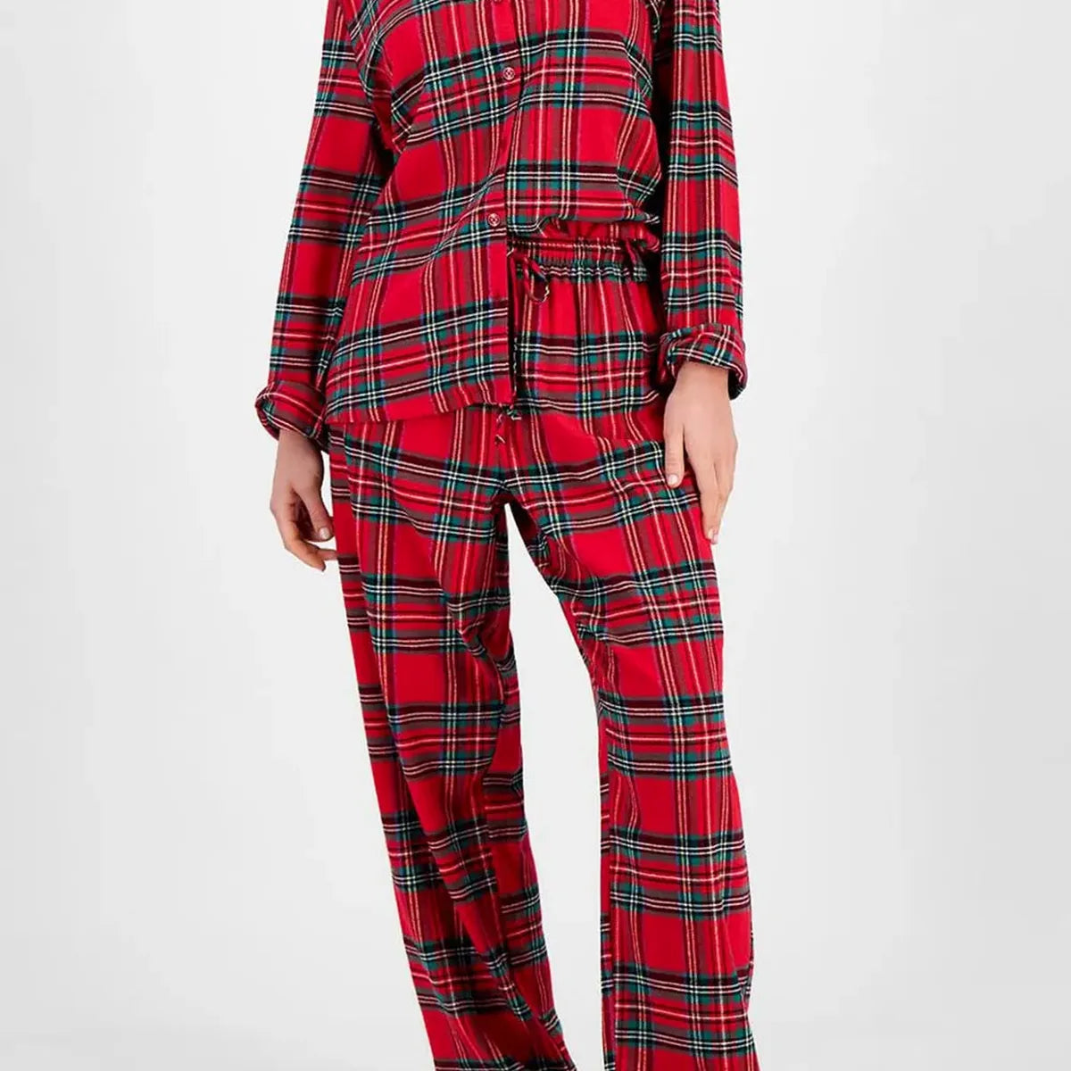 Plaid Collared Neck Button Up Top and Pants Lounge Set