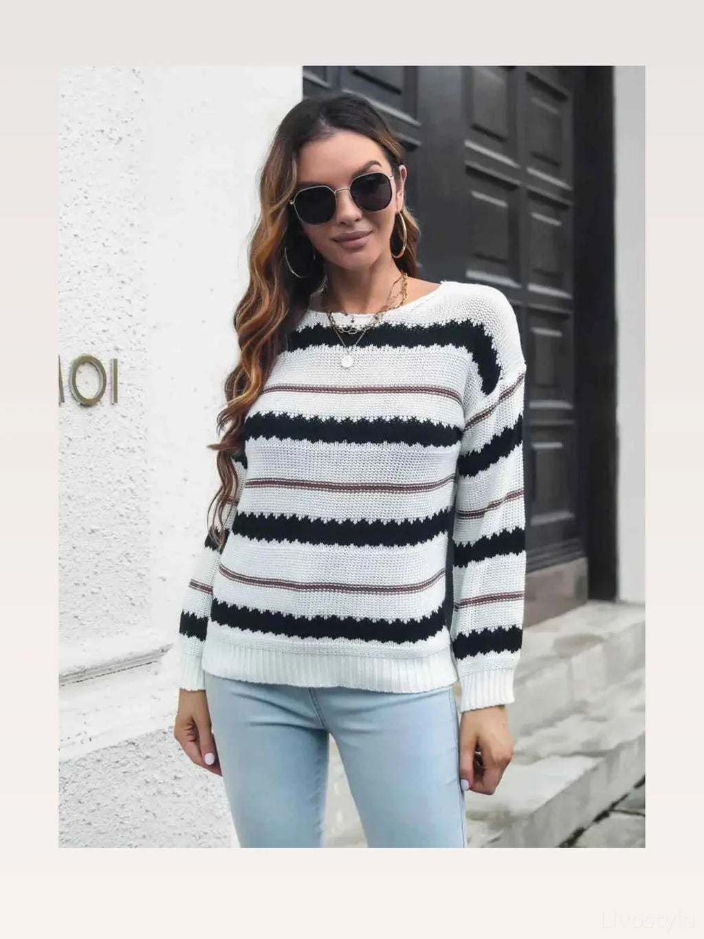 Striped Round Neck Long Sleeve Sweater