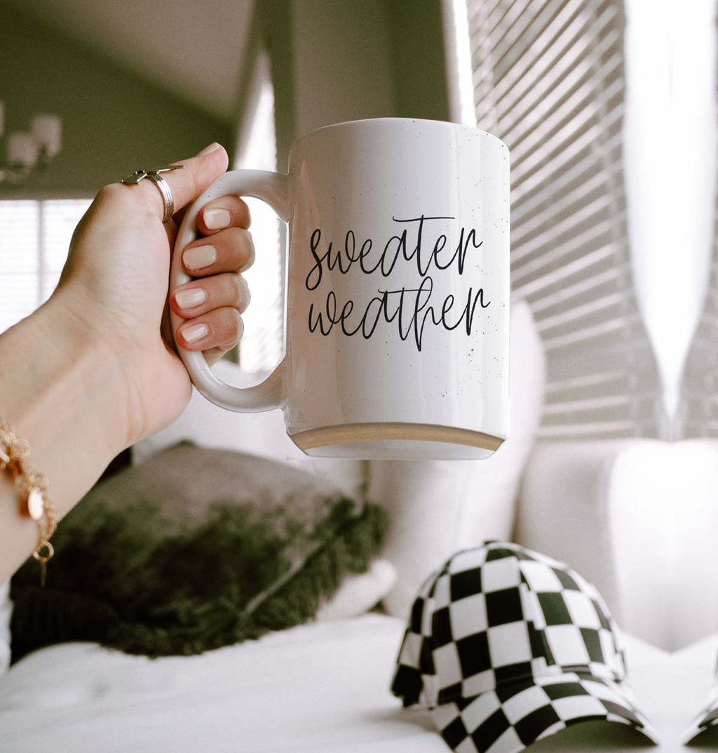 Sweater Weather Ceramic Mug 16oz - Cozy Autumn Winter Coffee Tea Cup