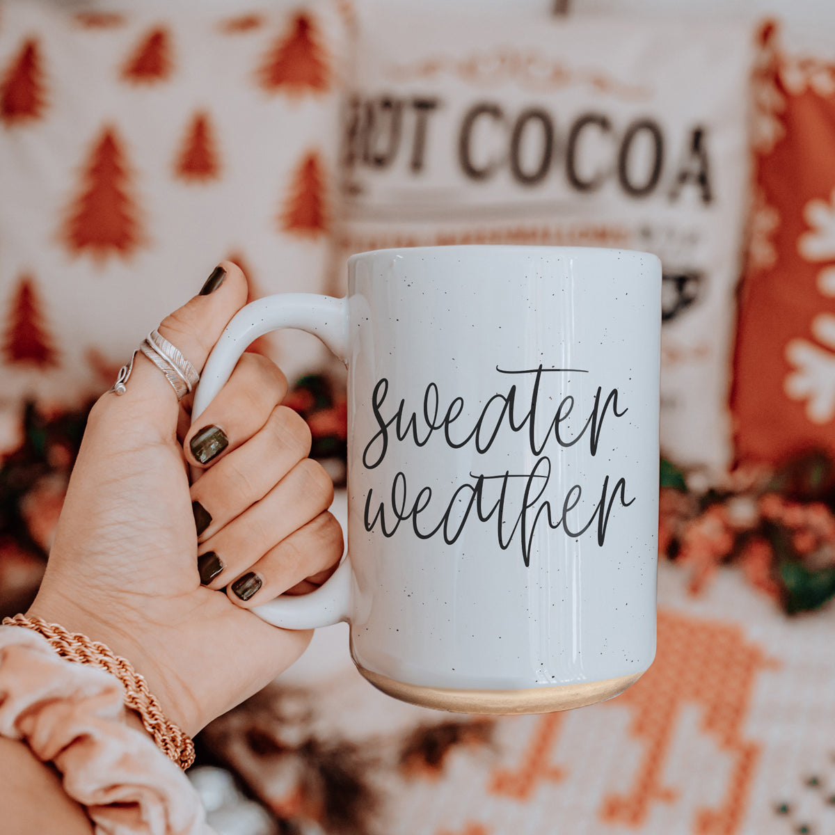 Sweater Weather Ceramic Mug 16oz - Cozy Autumn Winter Coffee Tea Cup