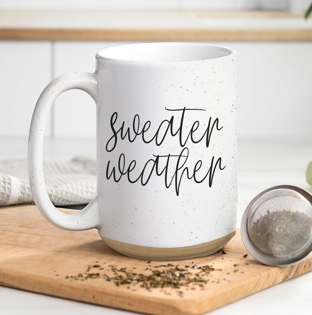 Sweater Weather Ceramic Mug 16oz - Cozy Autumn Winter Coffee Tea Cup