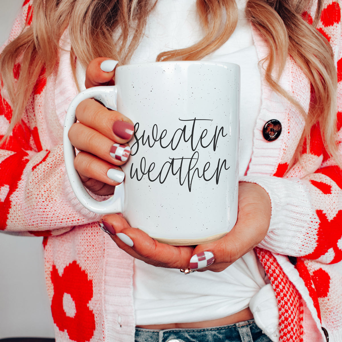 Sweater Weather Ceramic Mug 16oz - Cozy Autumn Winter Coffee Tea Cup
