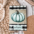 Teal Pumpkin Welcome Sign 6x4x1 Handmade Wood Halloween Gingham Accent
