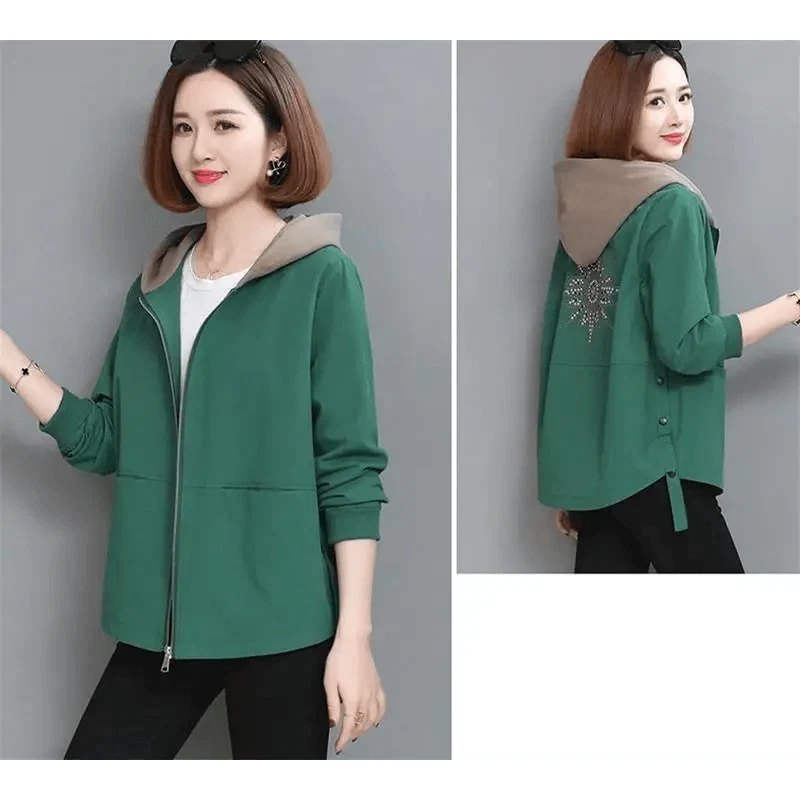 Vintage Style Women's Coat Hooded Jacket Long Sleeve Zipper Pockets Casual Windbreaker Basic Jackets Outerwear Plus Size 4XL E25